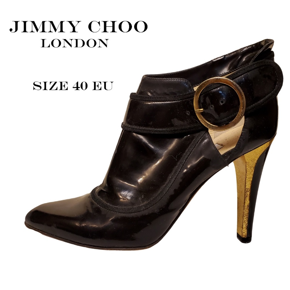 Jimmy Choo Patent Leather Buckle Booties 8 8.5 9